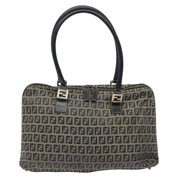 AUTHENTIC FENDI Zucchino Canvas Hand Bag Navy Silver - Picture 1 of 16
